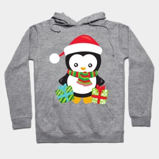 Christmas Penguin, Penguin With Santa Hat, Gifts Hoodie